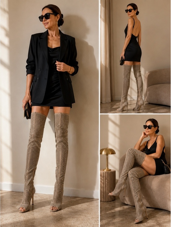 Vince Camuto Shoes - Vince Camuto Kamorina Rhinestone Over-the-Knee Peep Toe Boots Size 8.5